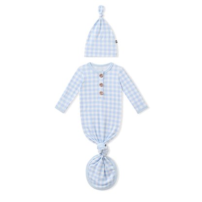 Knotted Gown with Hat Set in Gingham Breeze
