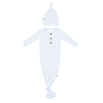 Knotted Gown with Hat Set in Small Mist Stripe
