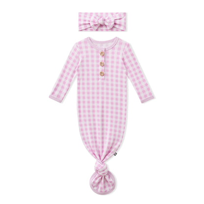 Knotted Gown with Bow Set in Gingham Thistle
