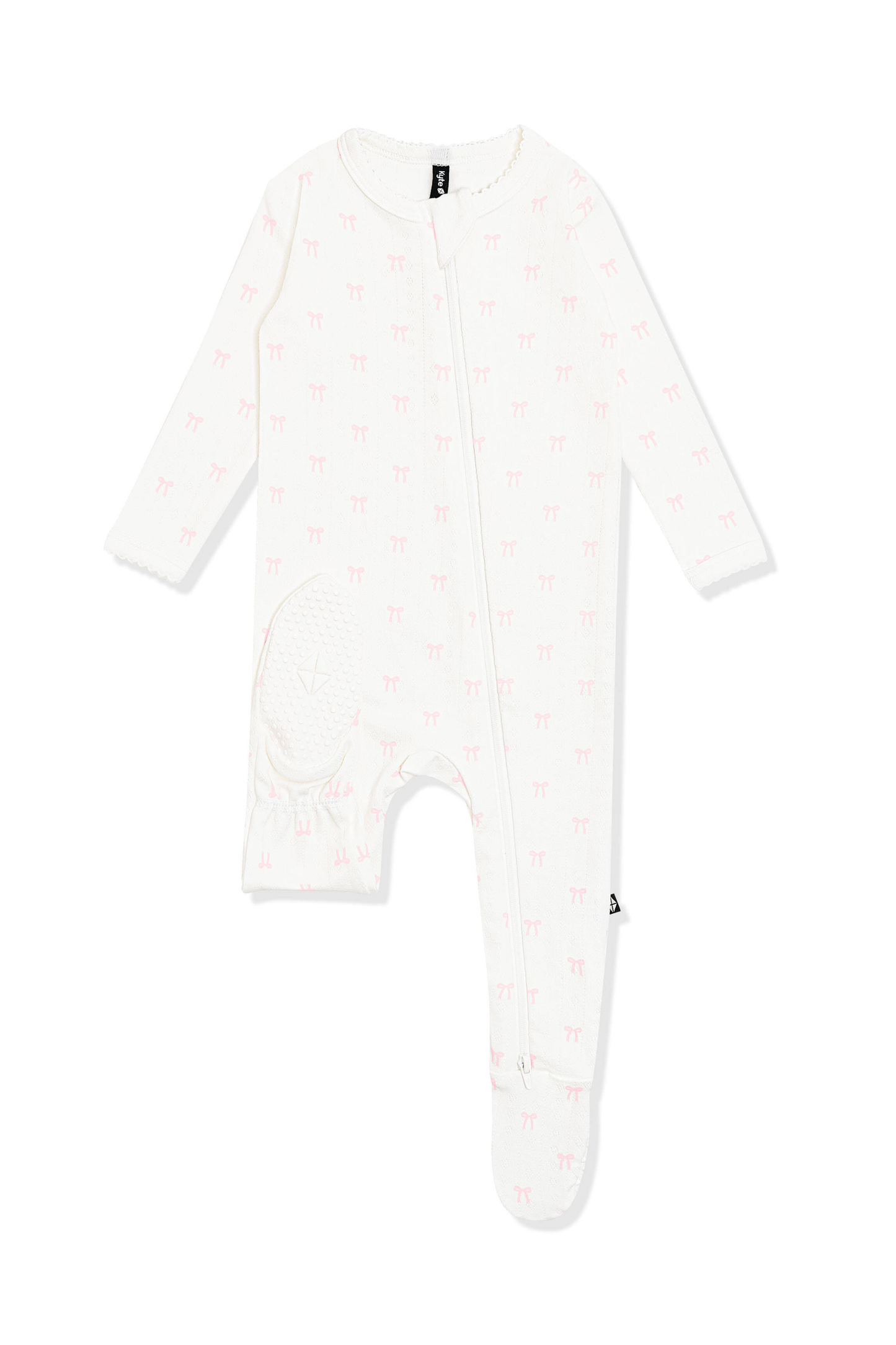 Pointelle Zippered Footie in Sweet Pink Bow