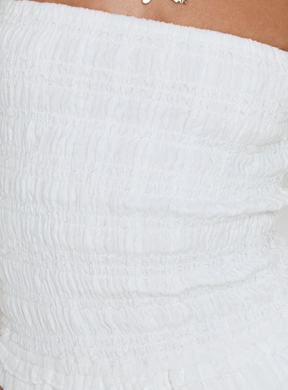 Ayanni Shirred Strapless Mini Playsuit White