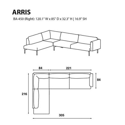 Arris Sofa - L-Shaped w/ Wide Arms (120.1" W)
