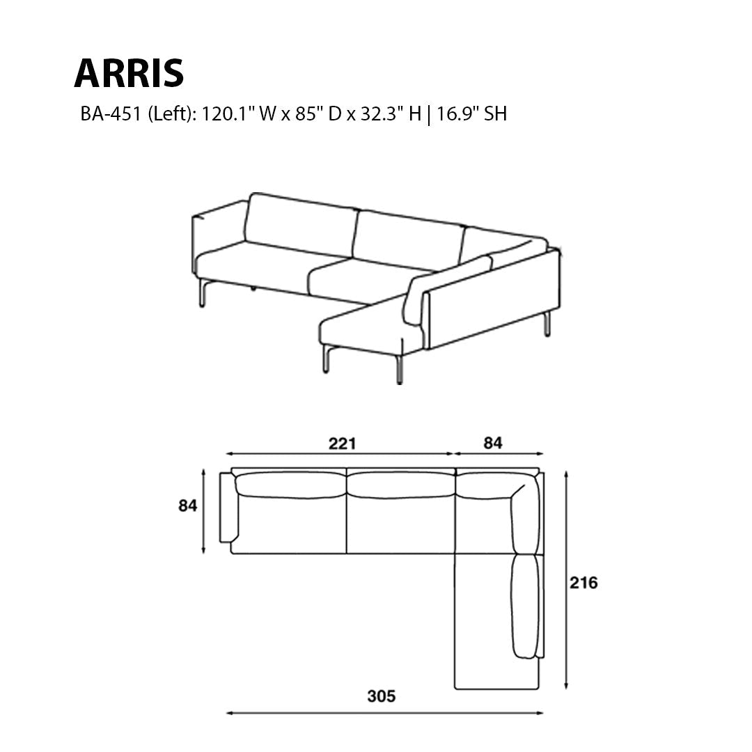 Arris Sofa - L-Shaped w/ Wide Arms (120.1" W)