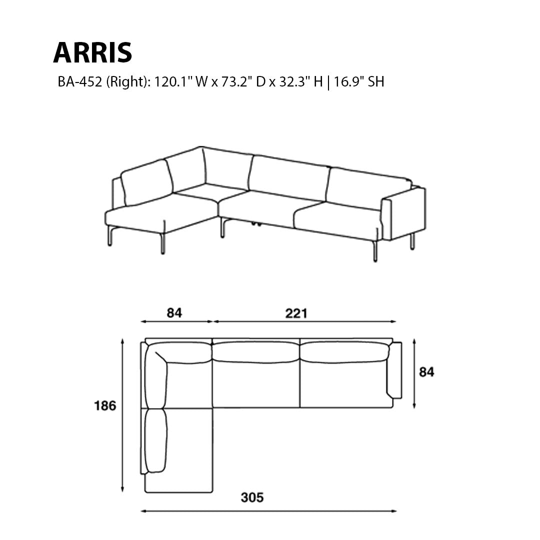 Arris Sofa - L-Shaped w/ Wide Arms (120.1" W)