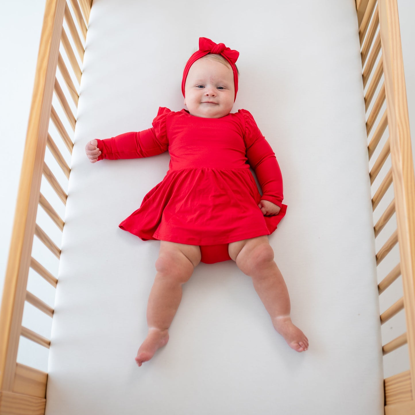 Long Sleeve Twirl Bodysuit Dress in Cardinal
