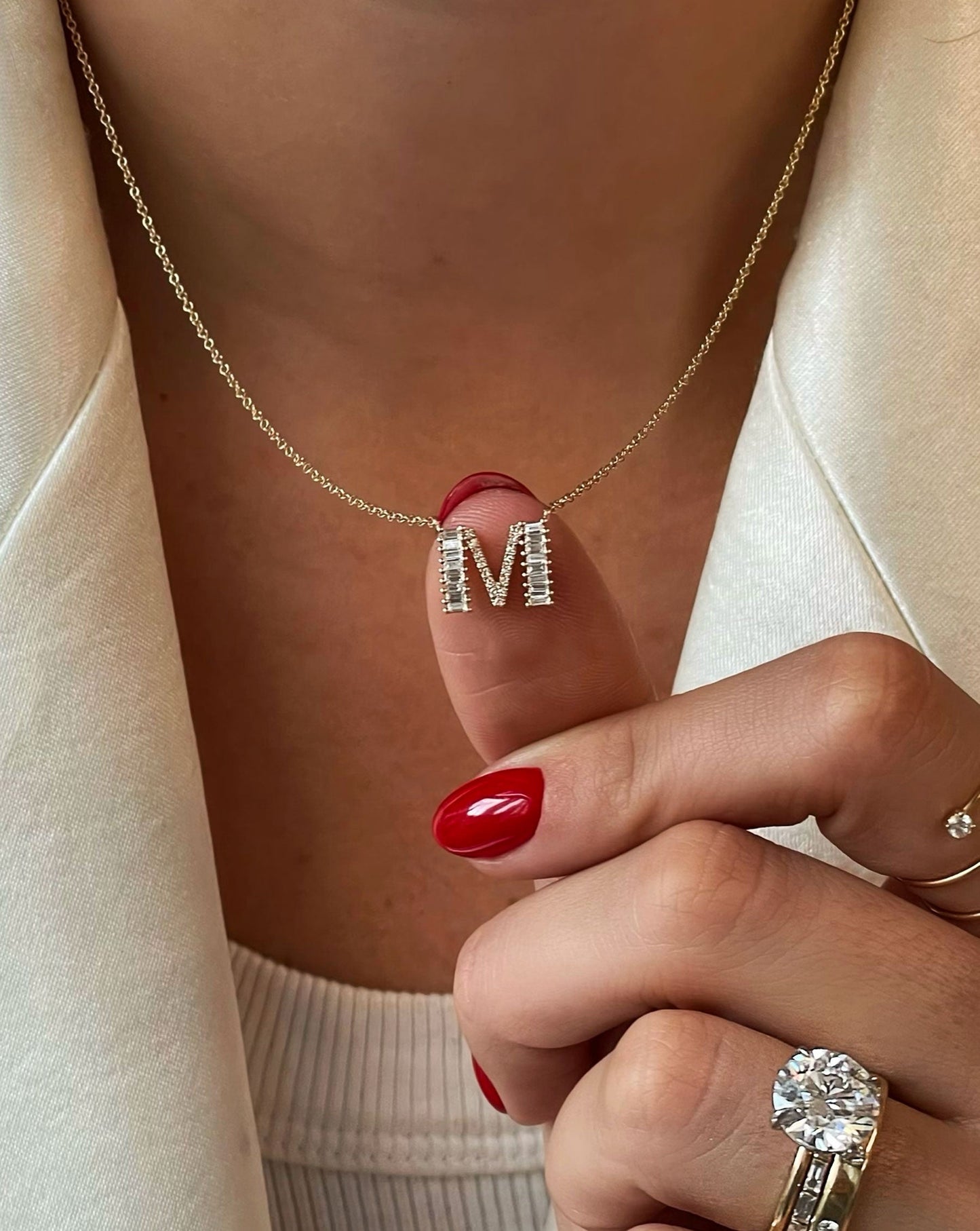 Baguette + Pavé Initial Necklace
