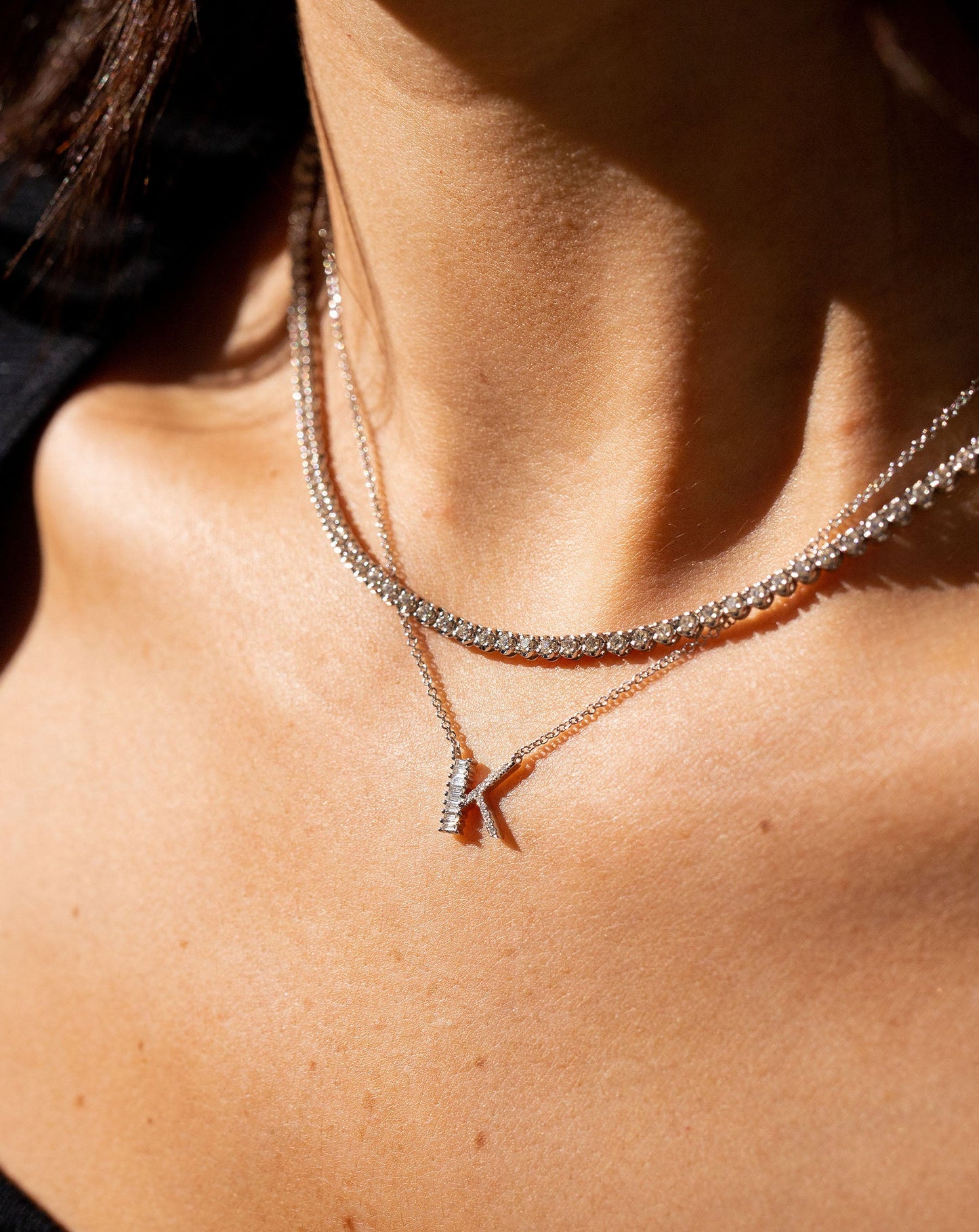 Baguette + Pavé Initial Necklace