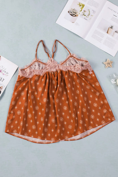 BROWN BOHO PRINT TANK TOP