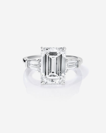 3.06 Emerald Lab Diamond in Whisper Thin® Three Stone with Tapered Baguettes
