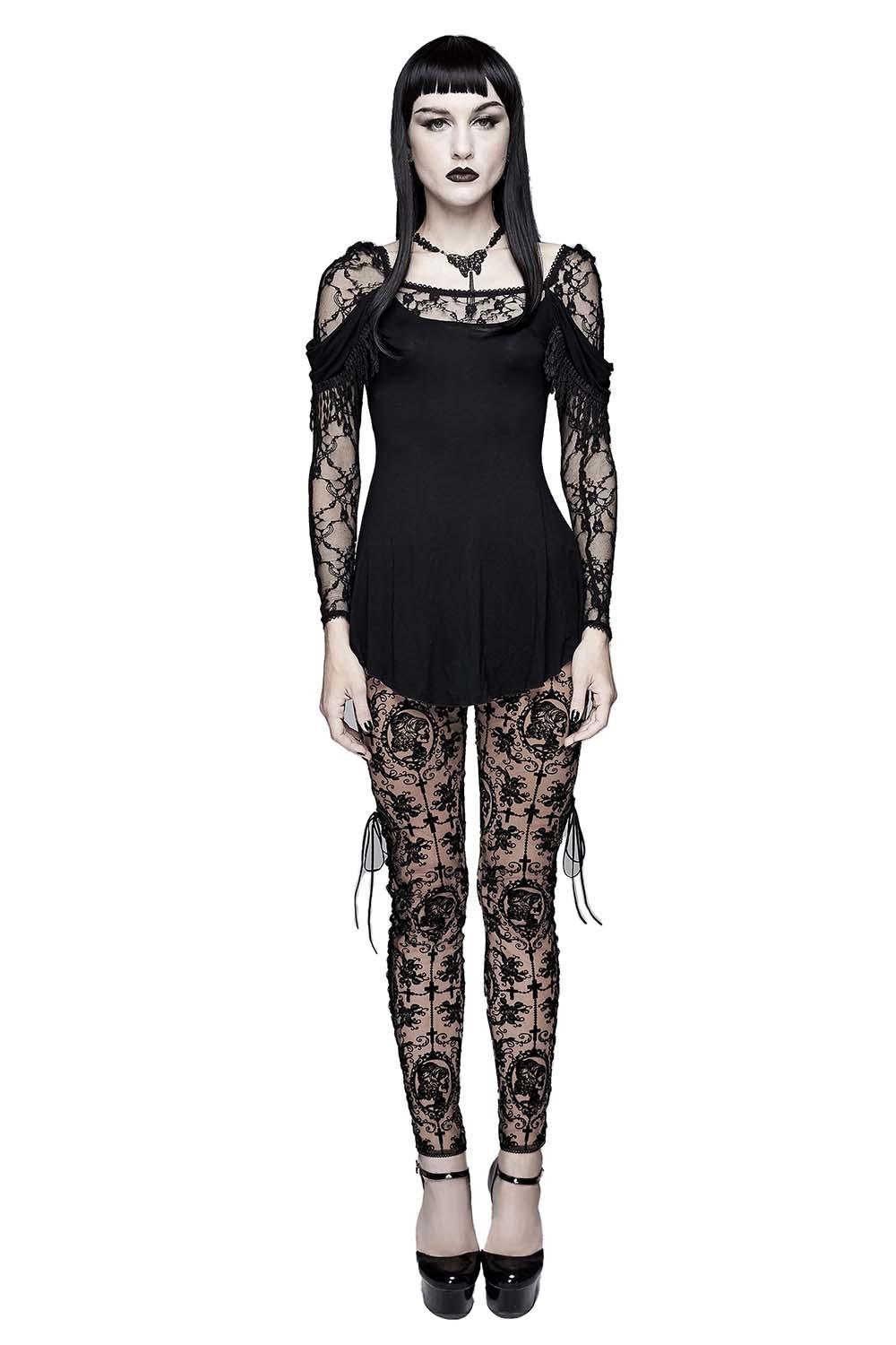 Bathory Edwardian Cameo Mesh Tattoo Leggings