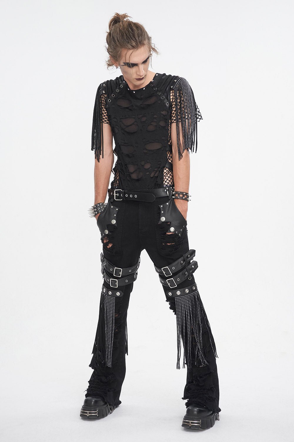 Batwing Pocket Ripped Punk Pants