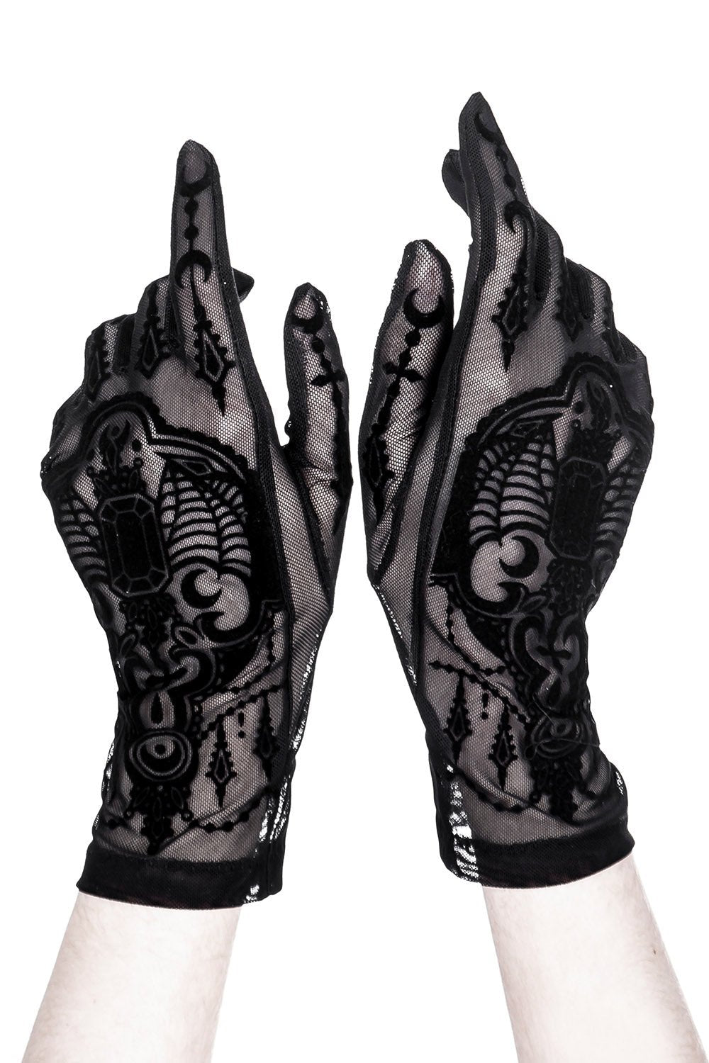 Black Gothic Mesh Bat Gloves