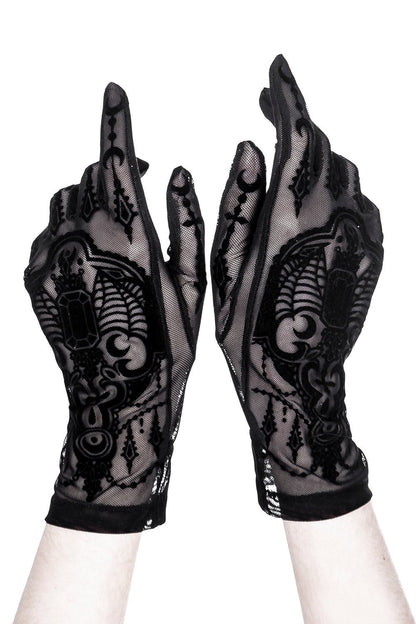 Black Gothic Mesh Bat Gloves