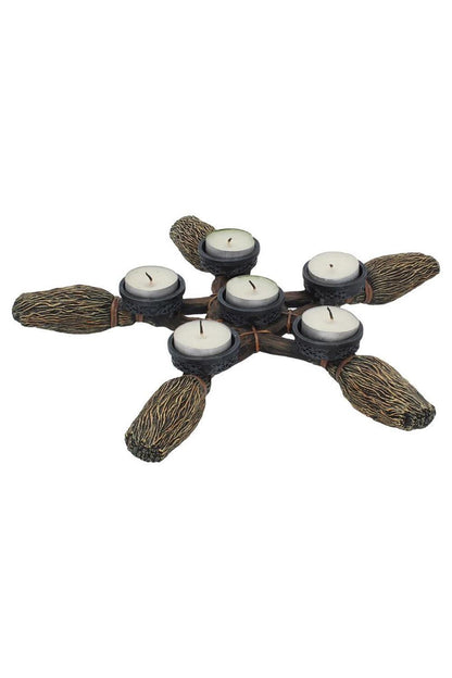 Broomstick Pentagram Tea Light Candle Holder