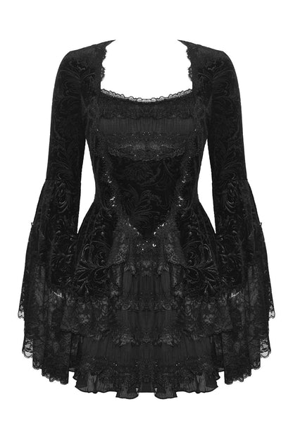 Coquette Flocked Vampire Velvet Dress