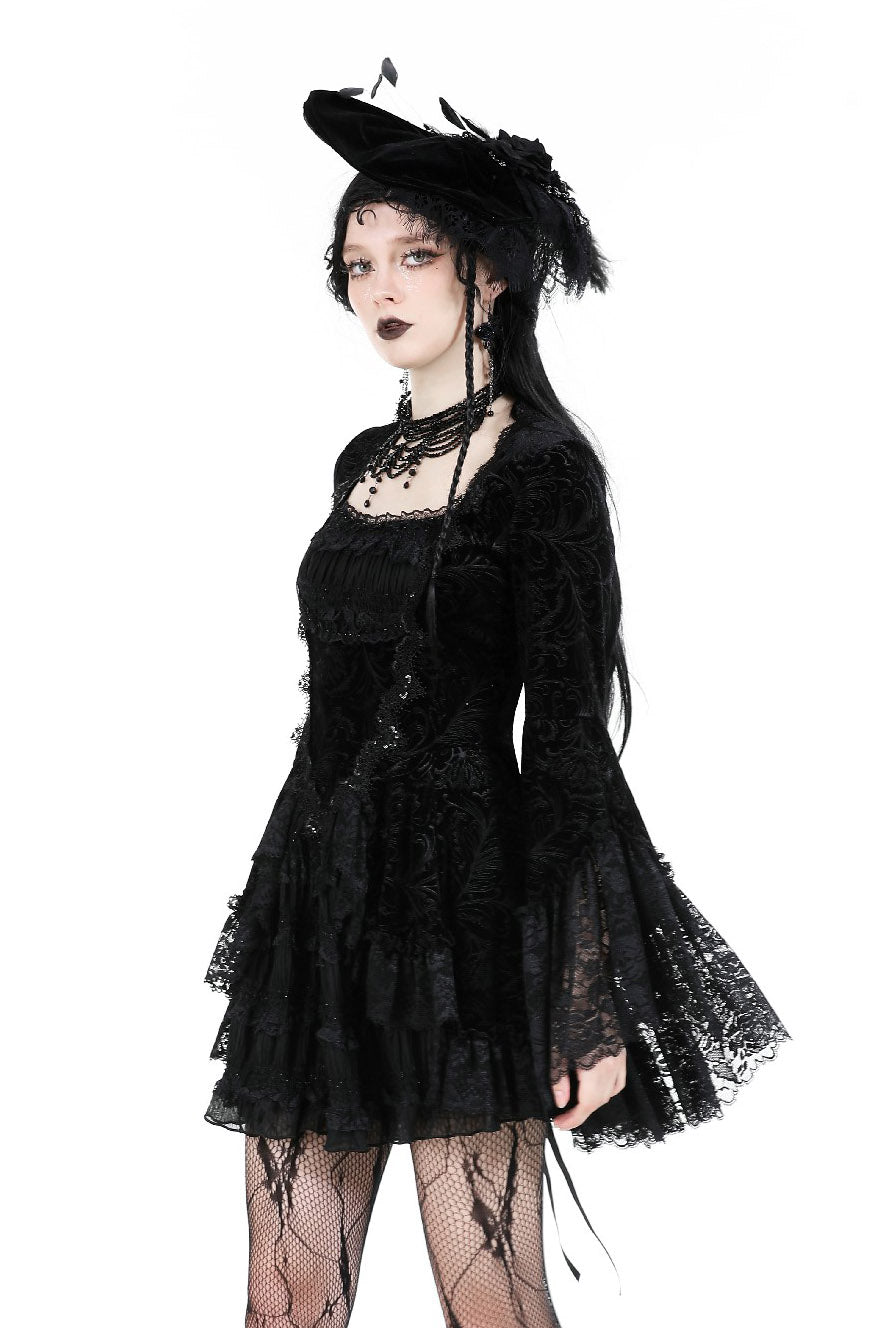 Coquette Flocked Vampire Velvet Dress