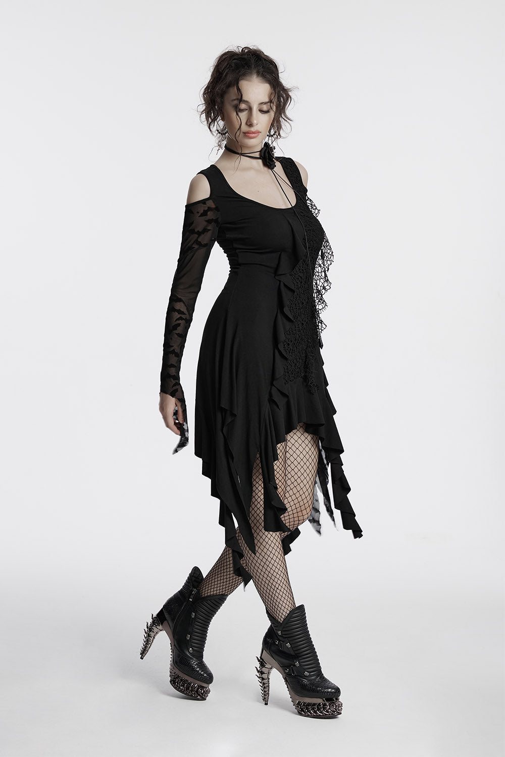 Celestial Cold Shoulder Witchy Hem Dress
