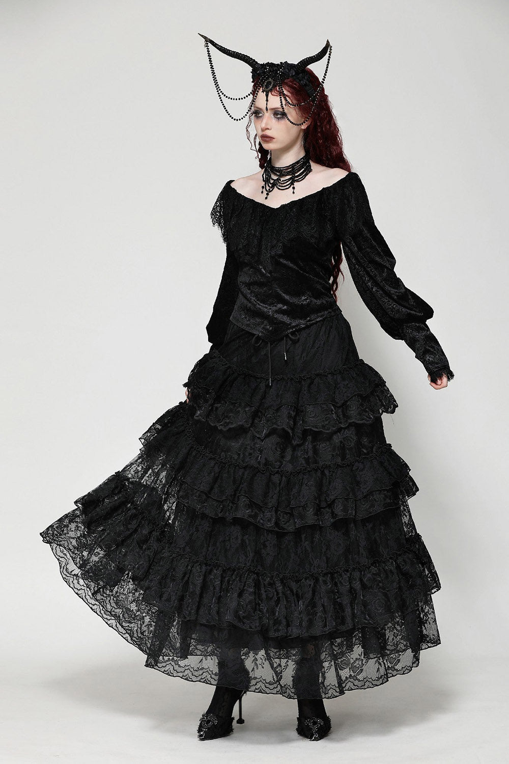 Calypso Gothic Tiered Lace Skirt