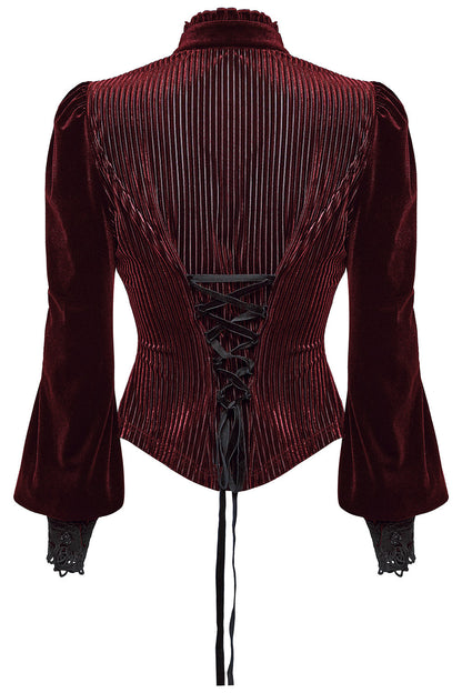 Crimson Bloom Embroidered Button-Up Top [Red]